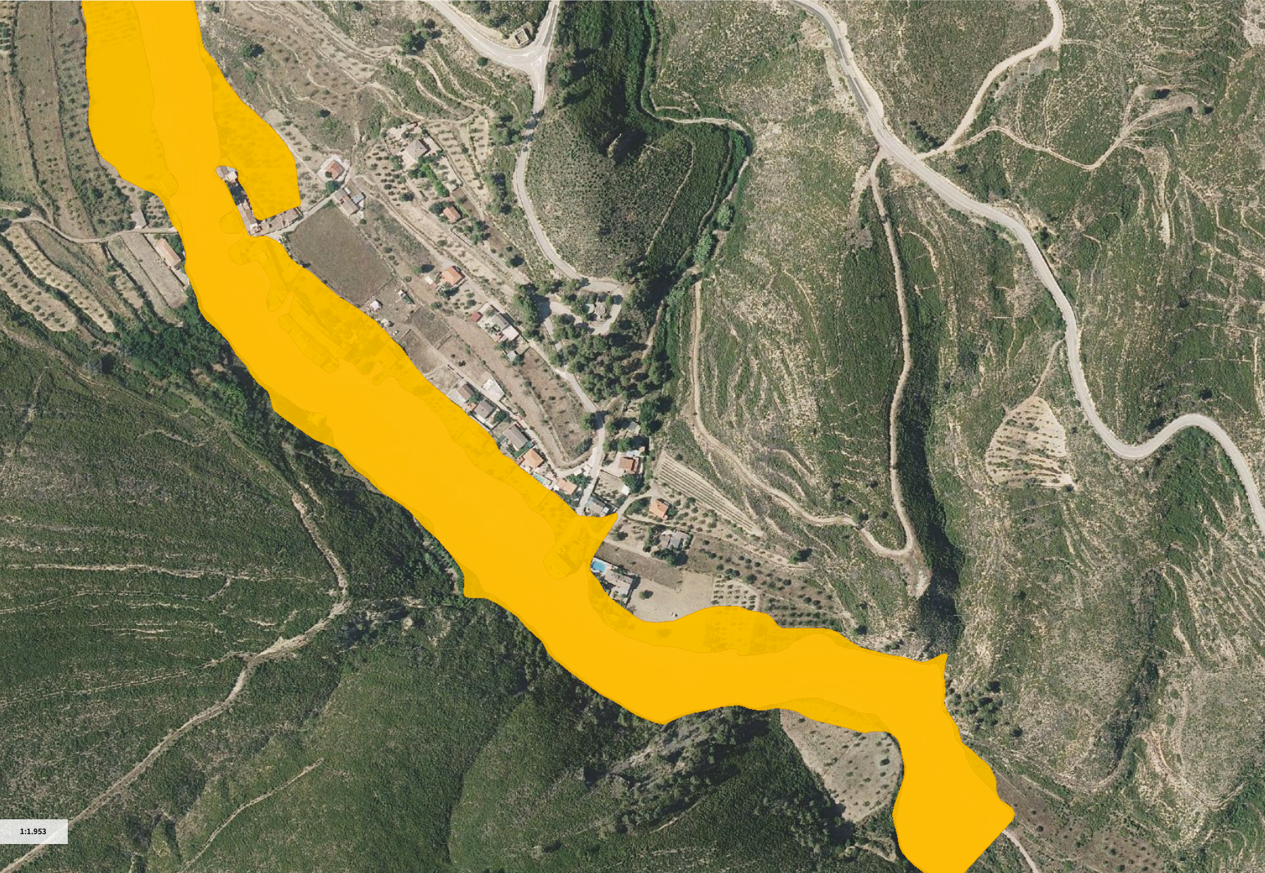 Mapa de artaj de la zona inundable con probabilidad a 100 años