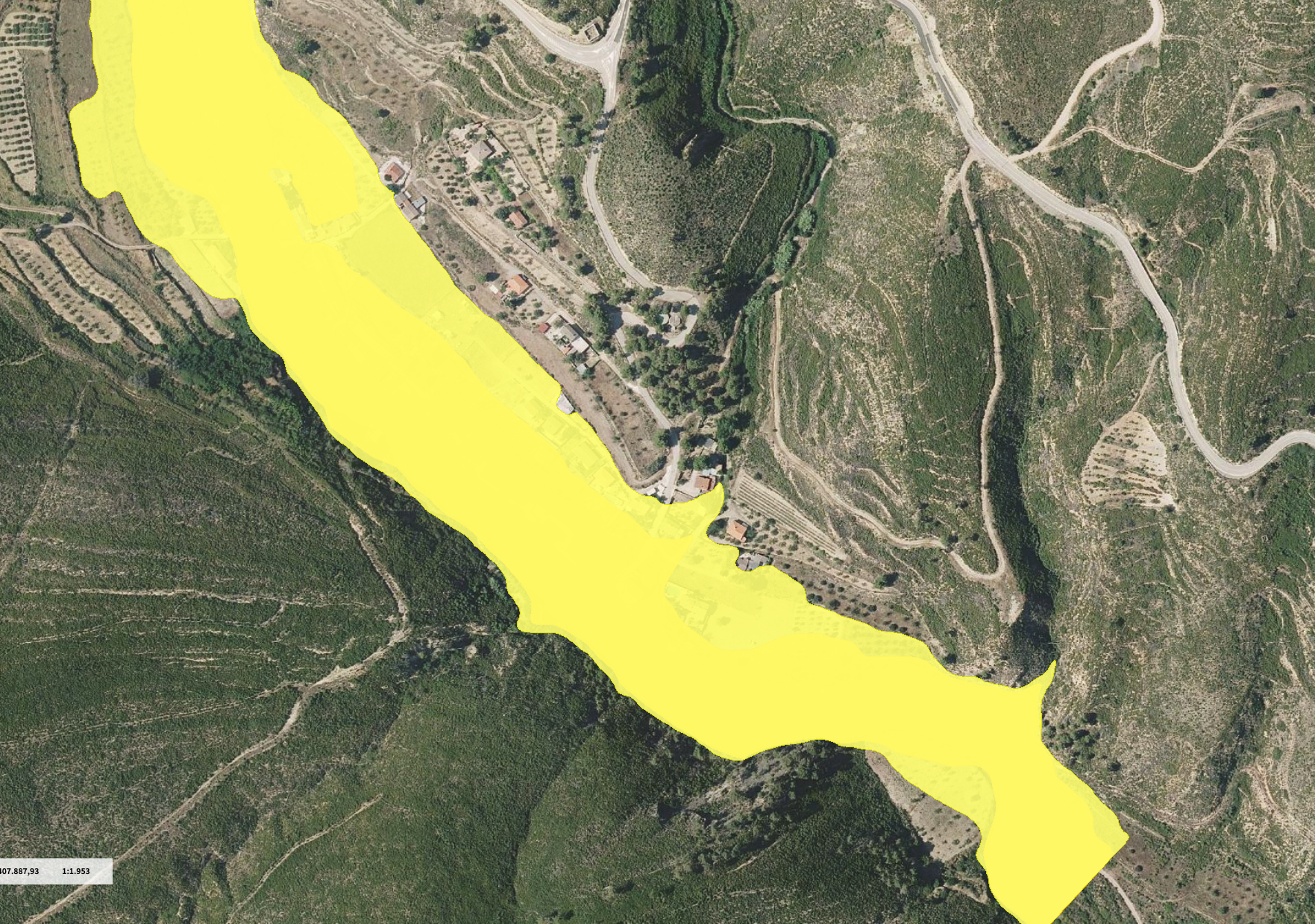 Mapa de artaj con la zona inundable con probabilidad a 500 años